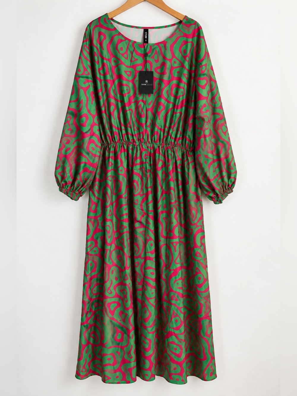 🌟 NWT StyleWe 2X Green & Hot Pink Abstract Print Midi/Maxi Dress 🌟